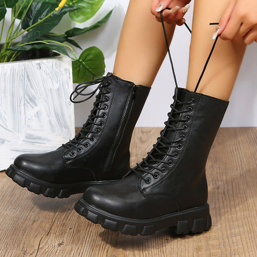 Helvano | Damen Schnürboots mit Plateau und Reissverschluss