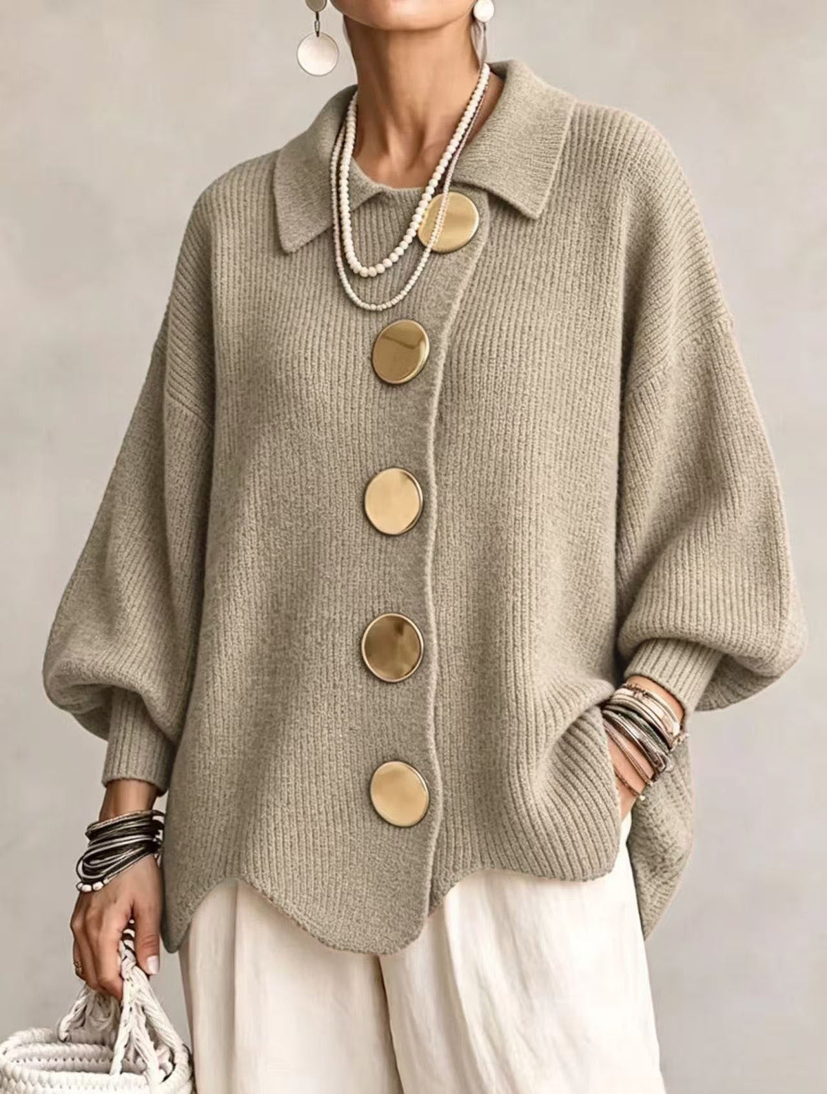 Helvano | Oversized Strickjacke mit Knöpfen für Damen