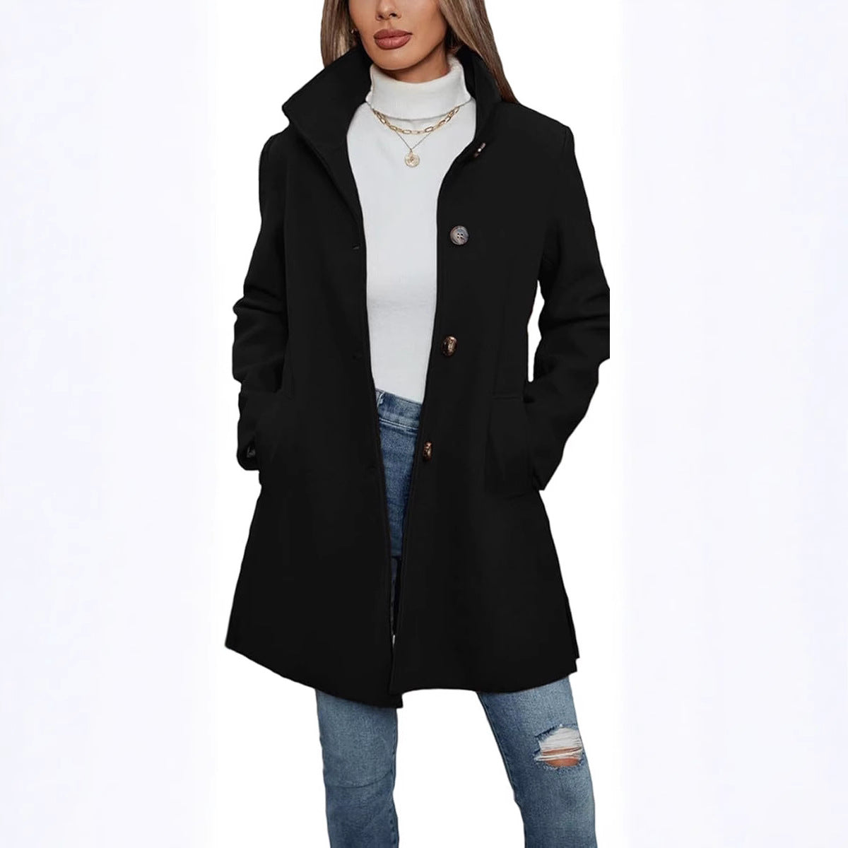 Helvano | Eleganter Wollmantel mit Stehkragen für Damen