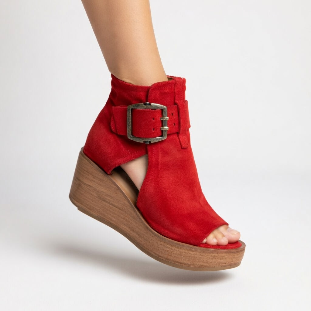 Helvano | Damen Keil-Stiefeletten mit offener Zehe
