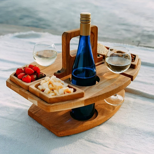 Helvano | Klappbarer Picknicktisch aus Holz mit Weinglashaltern