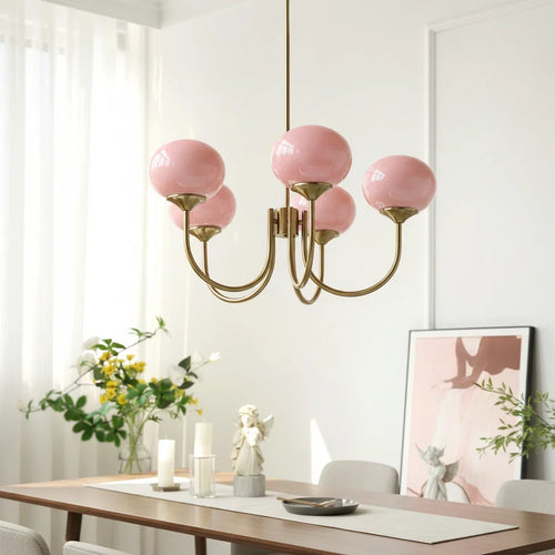 Helvano | Deckenleuchte mit rosa Glas in Goldoptik