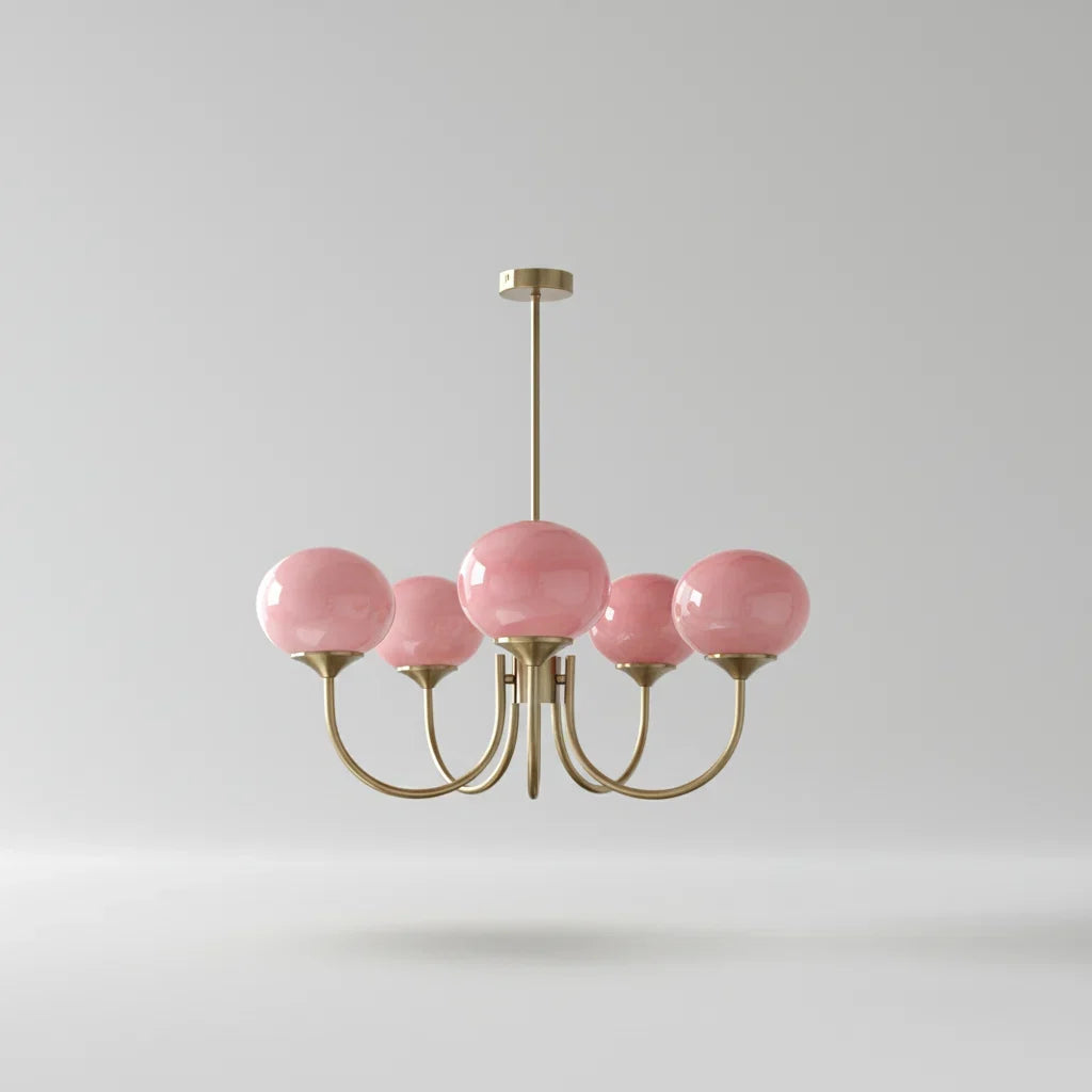 Helvano | Deckenleuchte mit rosa Glas in Goldoptik