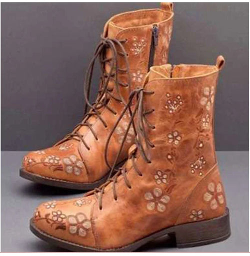 Helvano | Bestickte Blumenstiefel mit Schnürung für Damen