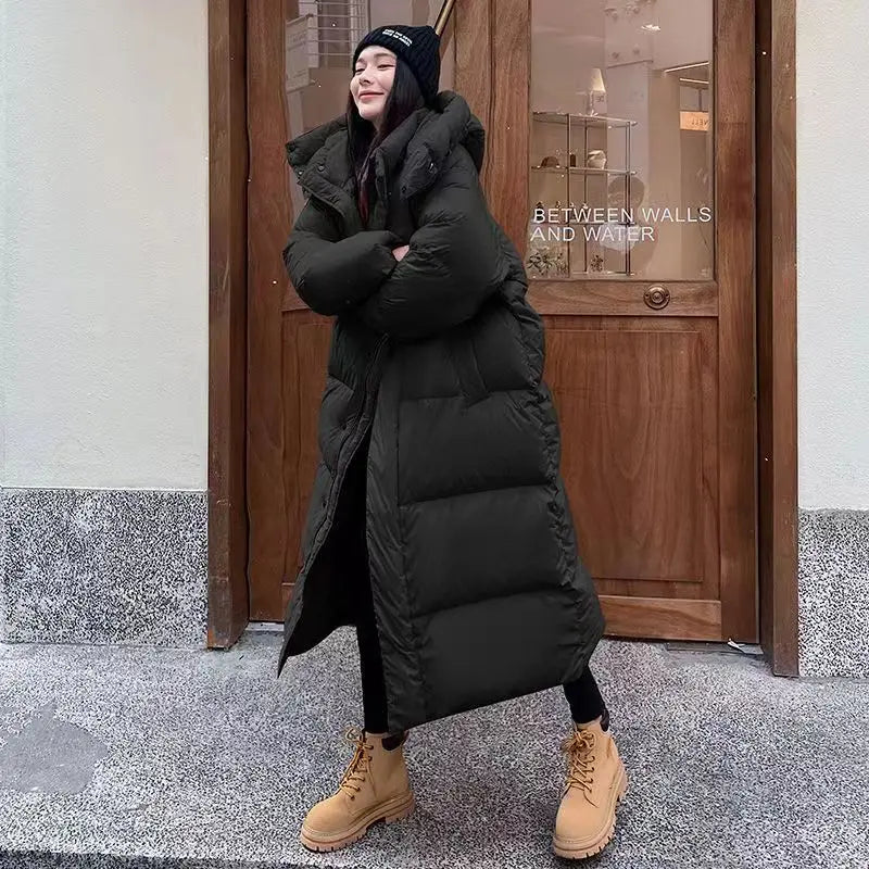 Helvano | Lange Pufferjacke mit Kapuze für Damen