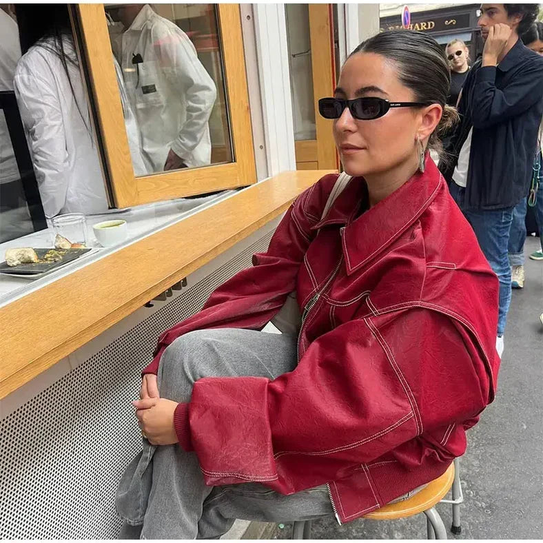 Helvano | Oversize Lederjacke für Damen in Rot