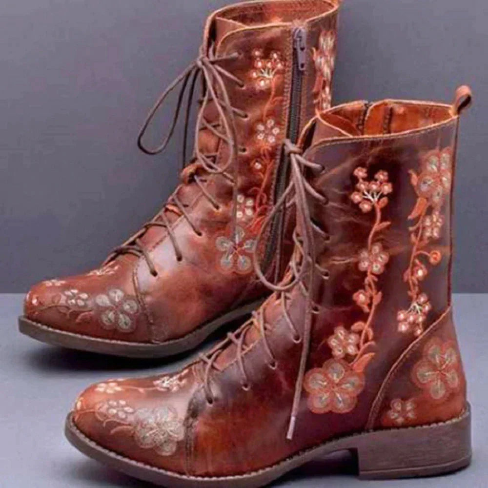 Helvano | Retro-Stiefel mit ethnischer Stickerei für Damen