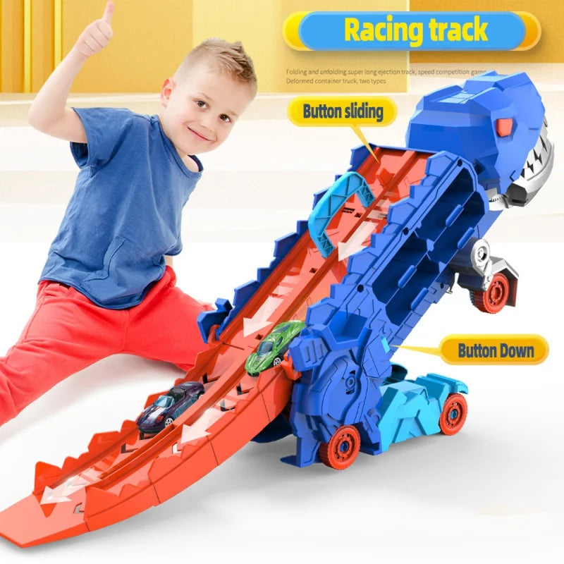 Helvano | Verwandelbares Dino-Rennbahn Spielset für Kinder