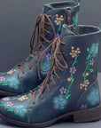 Helvano | Bestickte Blumenstiefel mit Schnürung für Damen