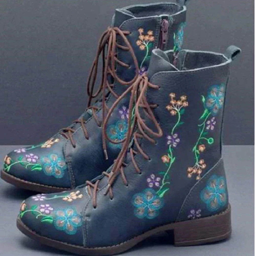 Helvano | Retro-Stiefel mit ethnischer Stickerei für Damen
