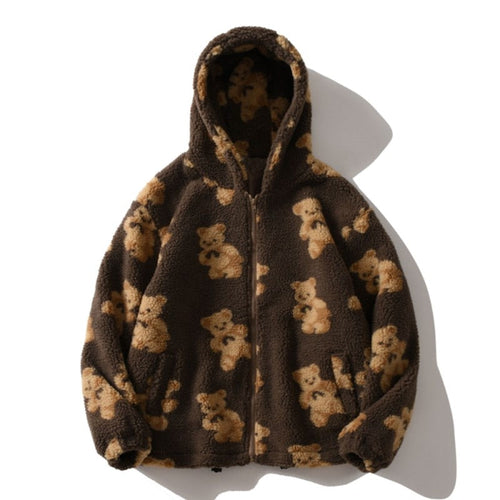 Helvano | Plüschjacke mit Kapuze und Bärendruck für Damen