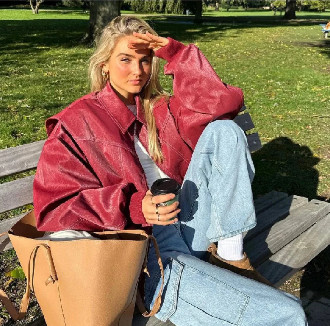 Helvano | Oversize Lederjacke für Damen in Rot