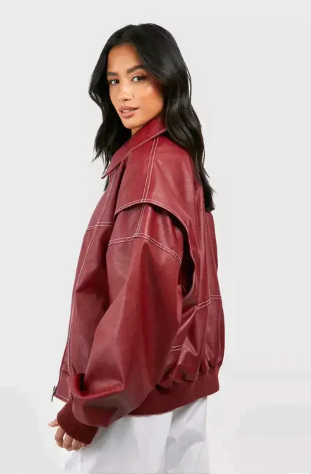 Helvano | Oversize Lederjacke für Damen in Rot