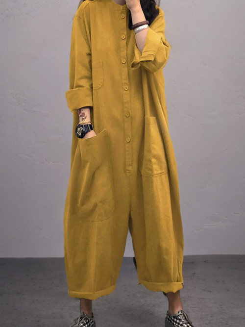 Helvano | Oversized Leinen-Jumpsuit mit Langarm für Damen