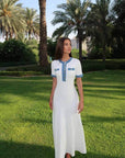 Helvano | Maxi-Kleid für Damen mit Fransen und Denim-Einsatz