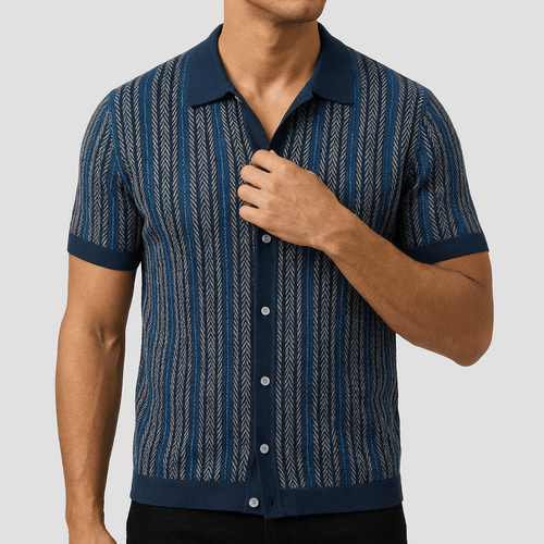 Helvano | Gestricktes Poloshirt im Fischgrätmuster