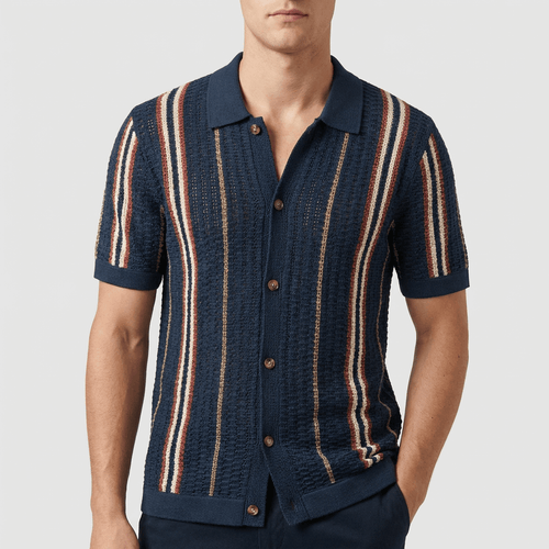Helvano | Gestricktes Poloshirt mit Streifen