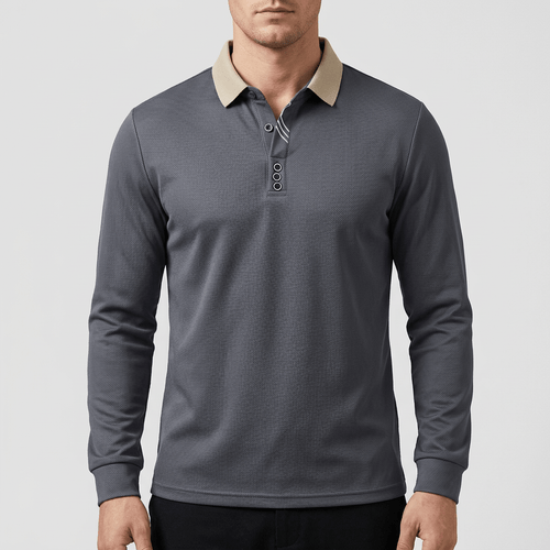 Helvano | Glattes Langarm-Poloshirt
