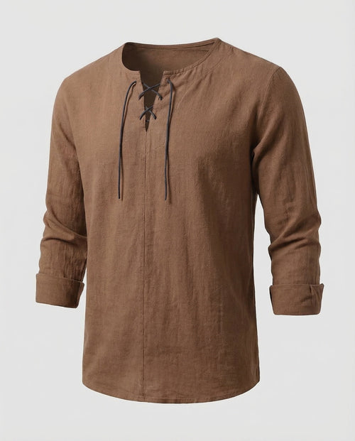 Helvano | Leinenhemd Herren Oversize - gebundener Ausschnitt