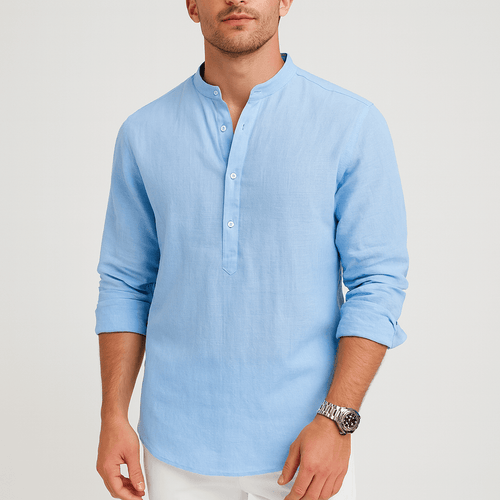 Helvano | Leinenhemd Henley mit Stehkragen