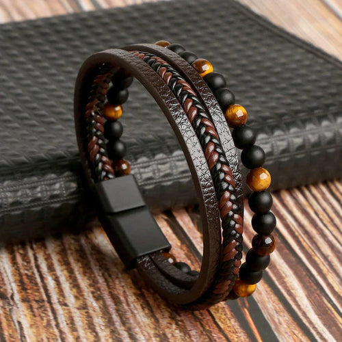 Helvano | Leder-Herren-Armband mit Perlen