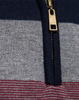 Helvano | Herren Streifen-Strickpullover mit Halbreissverschluss