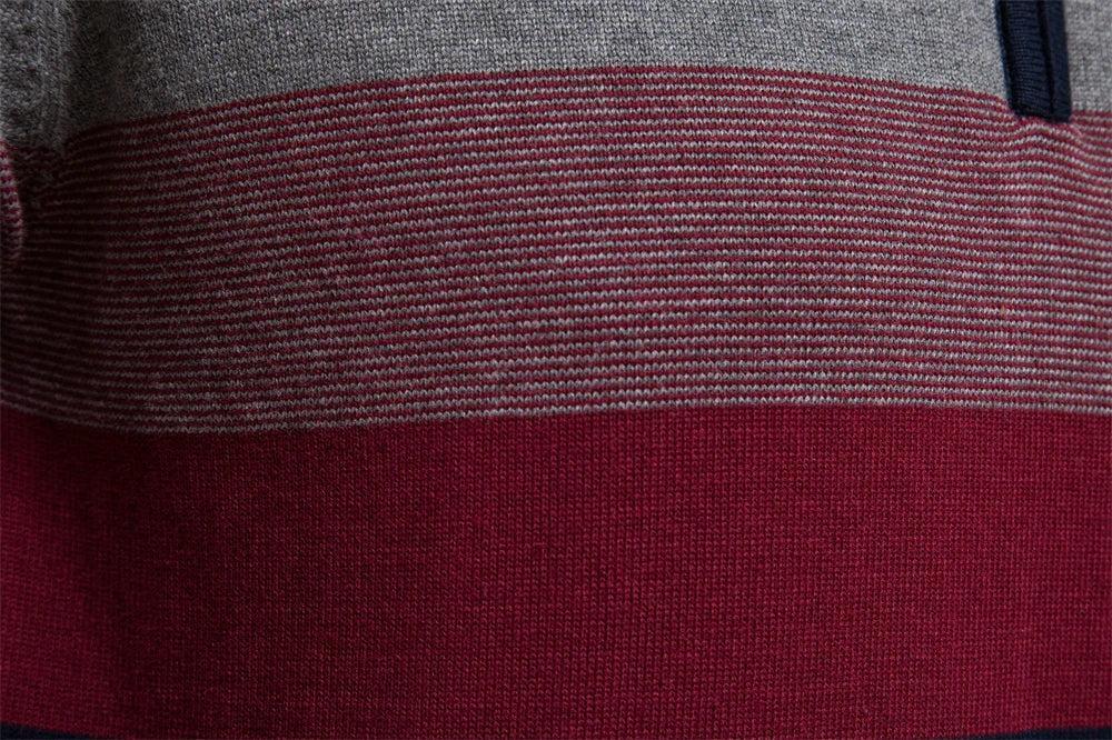 Helvano | Herren Streifen-Strickpullover mit Halbreissverschluss