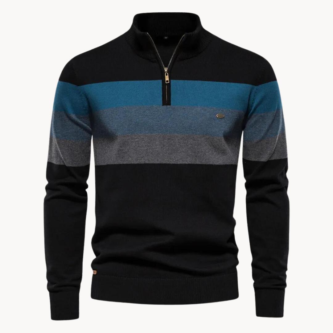 Helvano | Herren Streifen-Strickpullover mit Halbreissverschluss