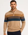 Helvano | Herren Streifen-Strickpullover mit Halbreissverschluss