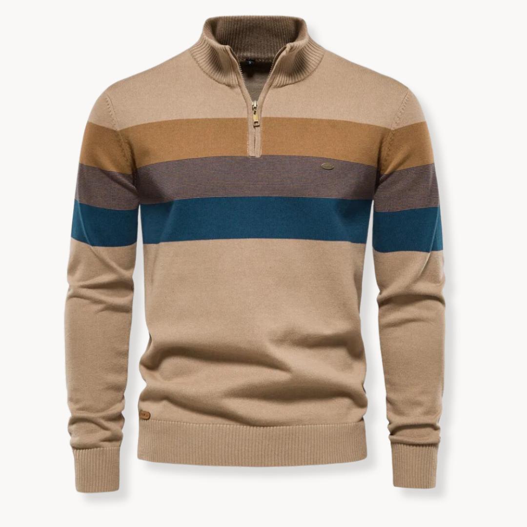Helvano | Herren Streifen-Strickpullover mit Halbreissverschluss