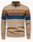 Helvano | Herren Streifen-Strickpullover mit Halbreissverschluss
