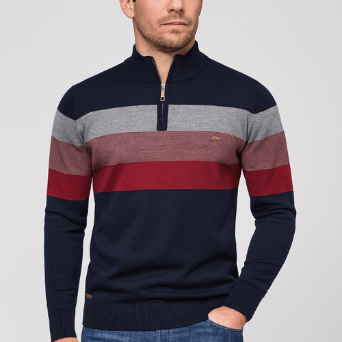 Helvano | Herren Streifen-Strickpullover mit Halbreissverschluss