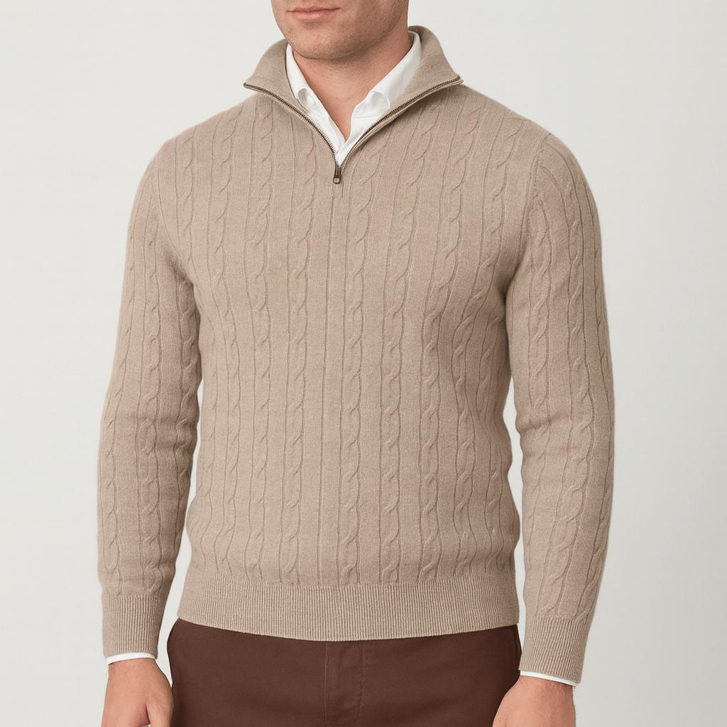 Helvano | Zopfstrick-Pullover mit Reissverschluss für Herren