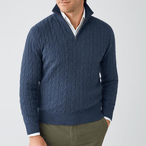 Helvano | Zopfstrick-Pullover mit Reissverschluss für Herren