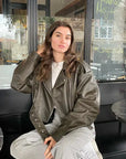 Helvano | Kurze Kunstleder-Bikerjacke für Damen
