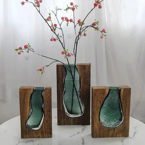 Helvano | Dekovase aus Holz und Glas