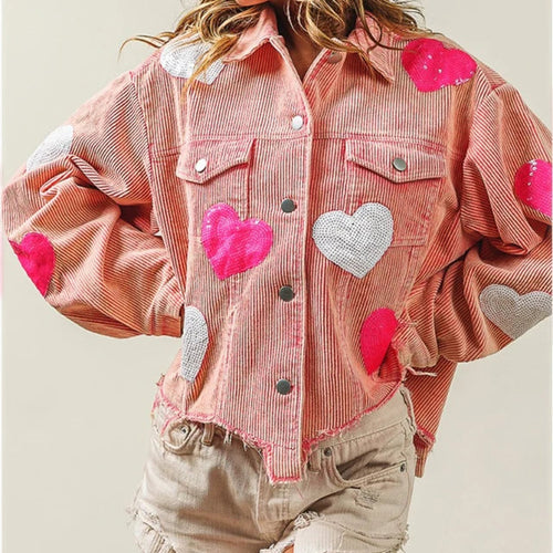Helvano | Cordjacke mit Paillettenherz für Damen