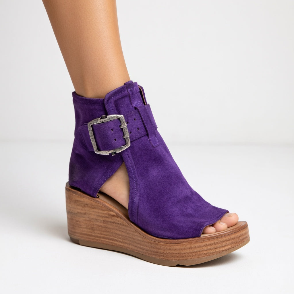 Helvano | Damen Keil-Stiefeletten mit offener Zehe