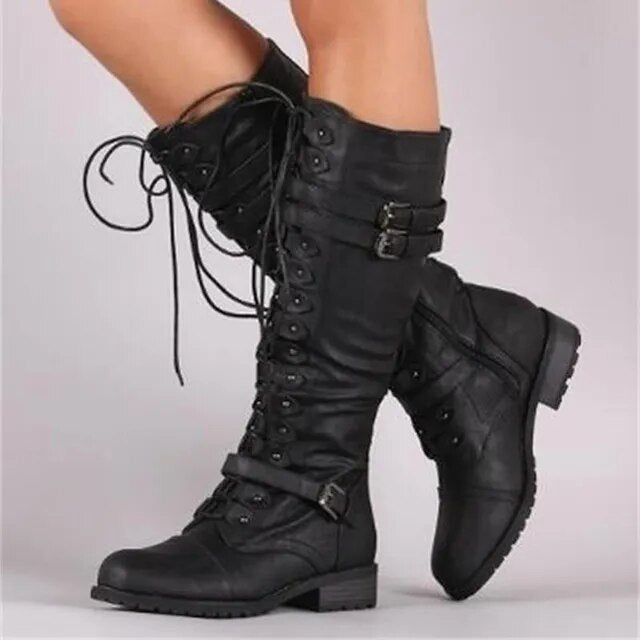 Helvano | Retro-Schnürstiefel mit Schnalle für Damen
