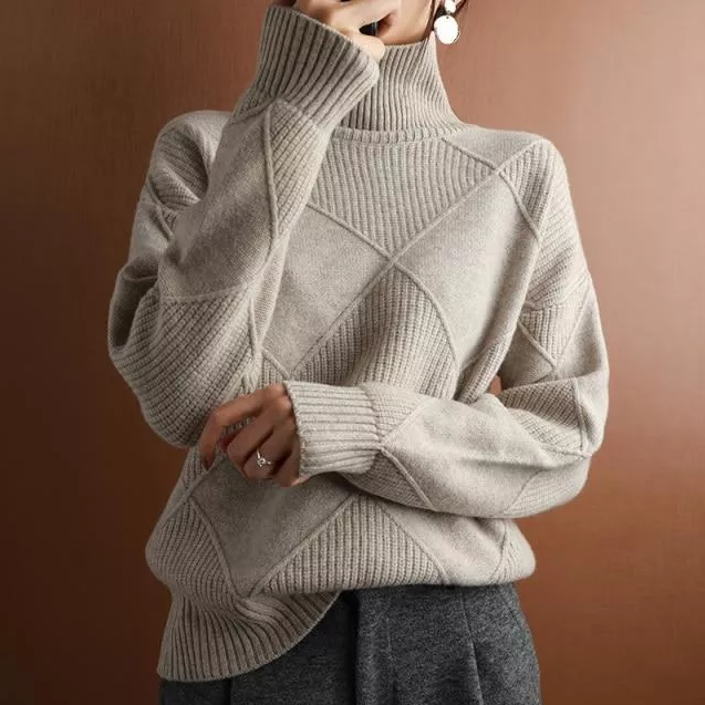 Helvano | Lockere Rollkragen-Strickjacke für Damen