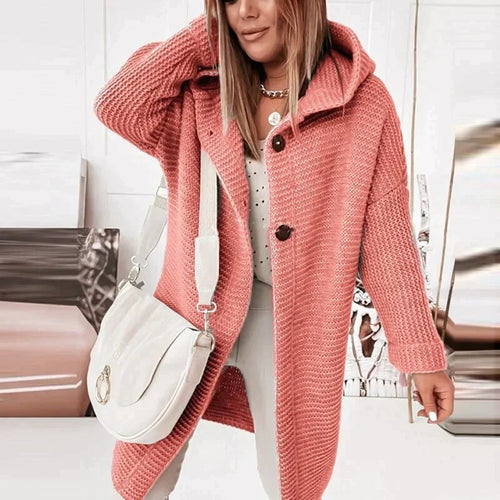 Helvano | Lange Strickjacke mit Kapuze für Damen