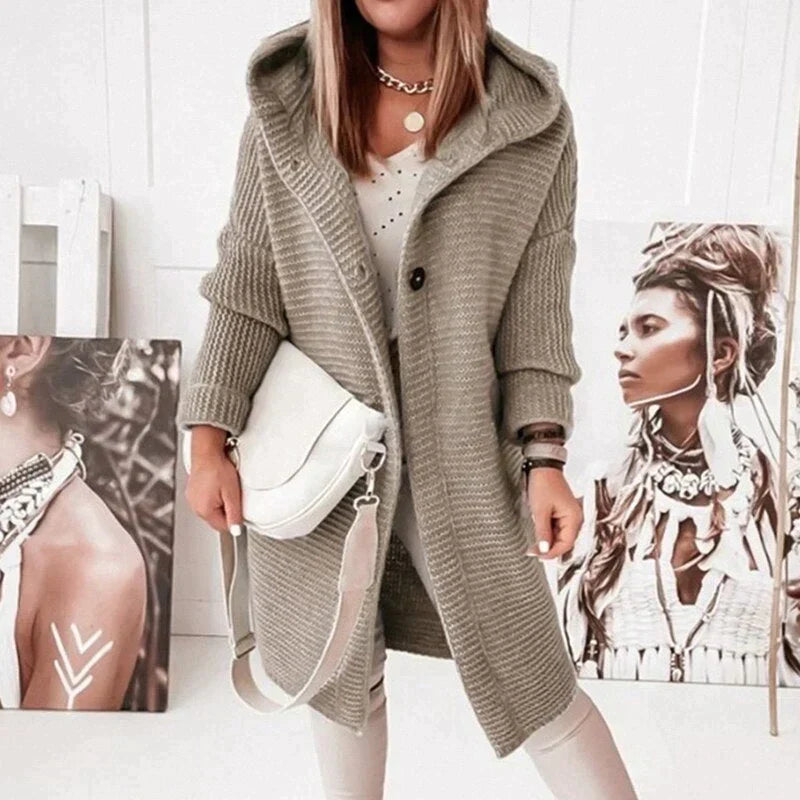 Helvano | Lange Strickjacke mit Kapuze für Damen