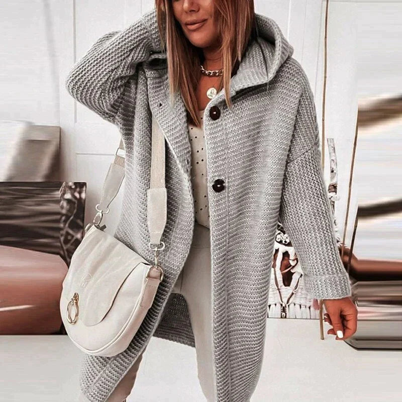 Helvano | Lange Strickjacke mit Kapuze für Damen