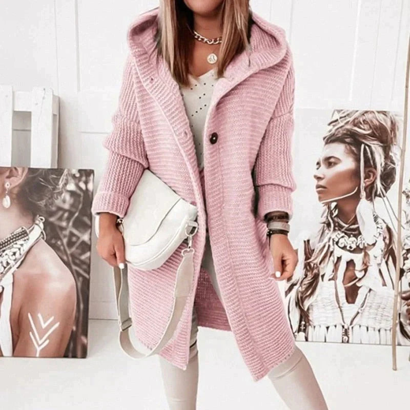 Helvano | Lange Strickjacke mit Kapuze für Damen