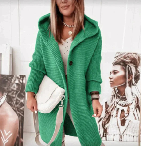 Helvano | Lange Strickjacke mit Kapuze für Damen