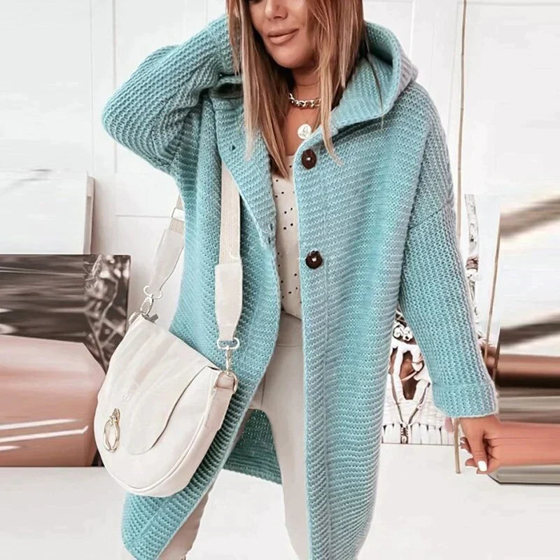 Helvano | Lange Strickjacke mit Kapuze für Damen
