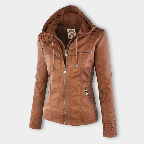 Helvano | Damen Jacke in Lederoptik mit Kapuze