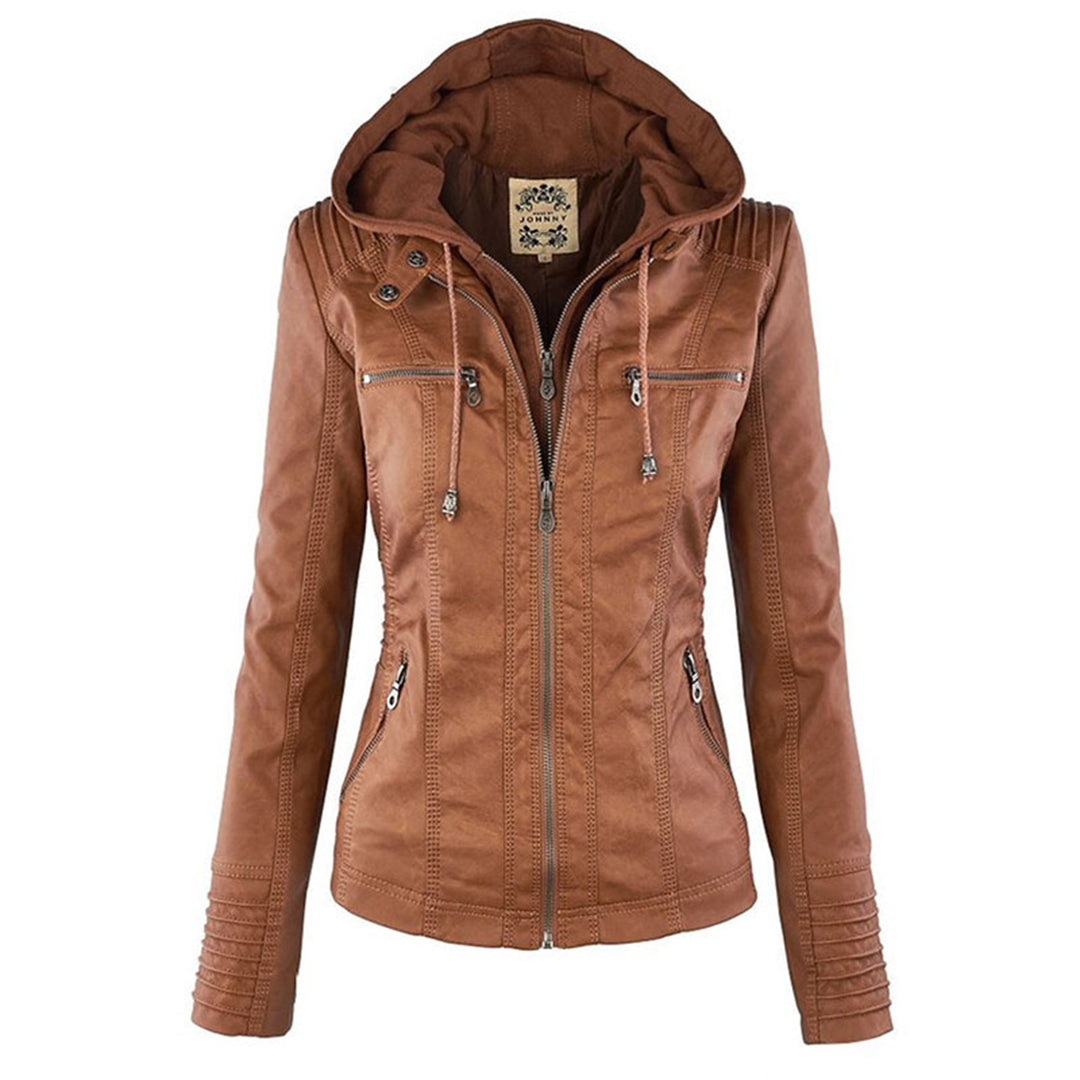 Helvano | Damen Jacke in Lederoptik mit Kapuze