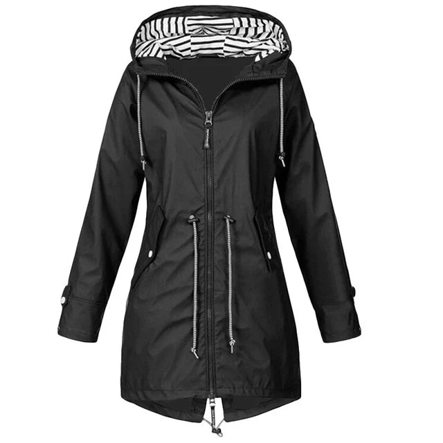 Helvano | Damen Trenchcoat mit Kapuze und Kordelzug