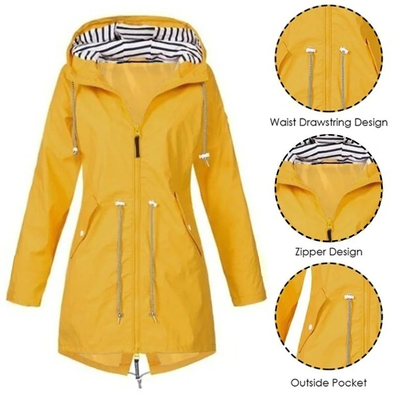 Helvano | Damen Trenchcoat mit Kapuze und Kordelzug